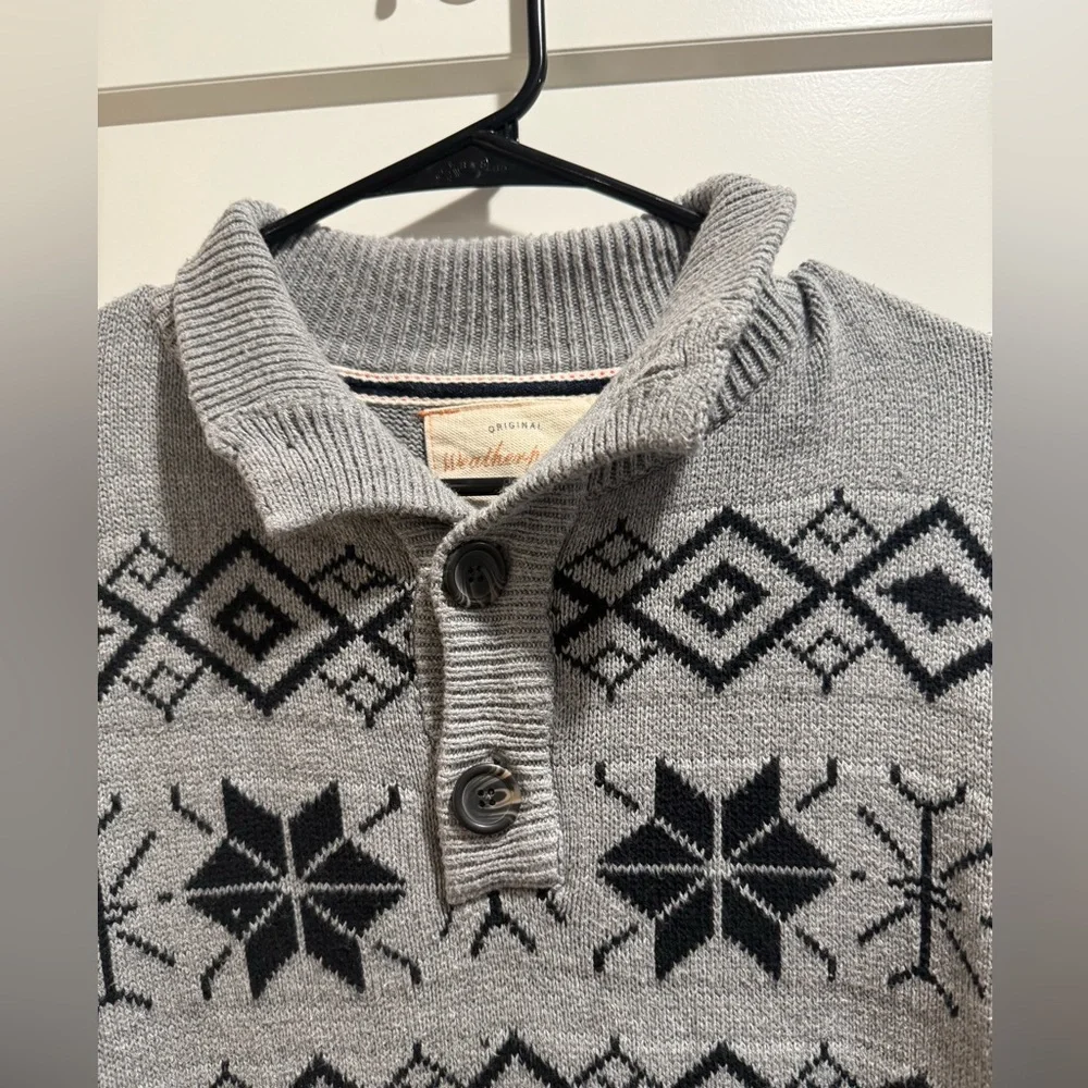 Weatherproof‎ Vintage Snowflake Button-Up Mock Neck Pullover, Gray, Size M